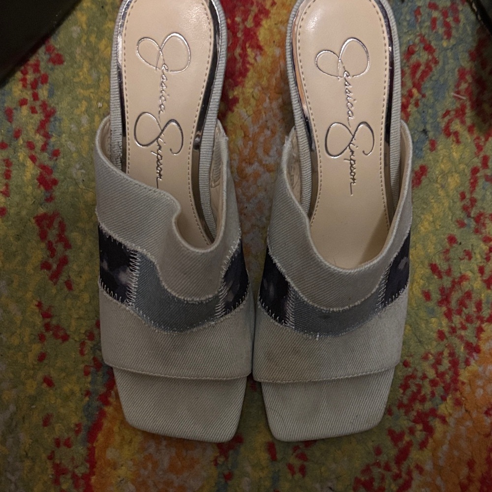 Jessica Simpson Cream and Black Mules